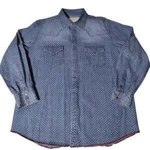 Ryan Michael Mens XL Blue Star Print Denim Western Snap Shirt Thunderbird Snaps